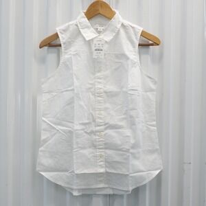 NWT J.CREW White Sleeveless cotton poplin shirt in signature fit Women's XS